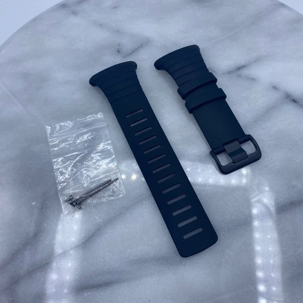 Sunto Core Mens 28mm Watch Band Black Silicone Rubber Ribbed‎ Sport Strap Pins